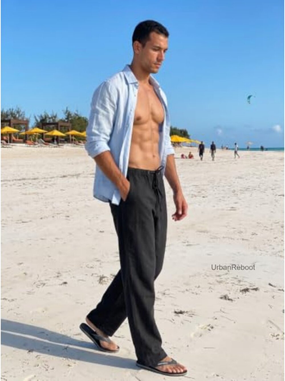 Mens Cotton Linen Drawstring Straight Leg Casual Pants Summer Beach Trousers